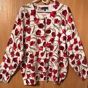 KAREN SCOTT FLORAL CARDIGAN SWEATER